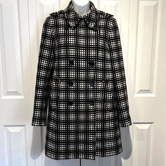 Club Monaco Wool Black/White Double Breasted Coat Size Medium‎ - Picture 1 of 16